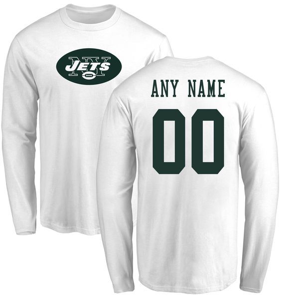 Men New York Jets NFL Pro Line White Custom Name and Number Logo Long Sleeve T-Shirt->->Sports Accessory